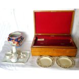 Two 19th Century Wedgwood Creamware Plates, an Imari jardiniere, floral decorated dressing table
