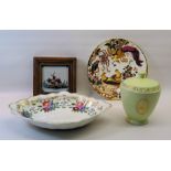 A Beswick Jar and Cover, a Crown Derby "Olde Avesbury" pattern plate, pottery tile and other items.