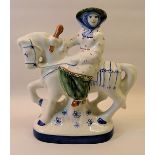 A Rye pottery figure on a horse. 7 1/2" (19cms) high.