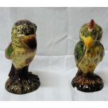 A pair of pottery Bird Ornaments with removable heads. 9" (23cms) high.