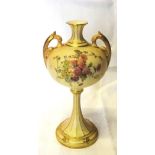 A late Victorian Worcester two handled baluster Vase with gilded handles, painted with floral sprays