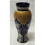 A Royal Doulton baluster Vase decorated in relief with stylised leaves on a blue and gilt chine