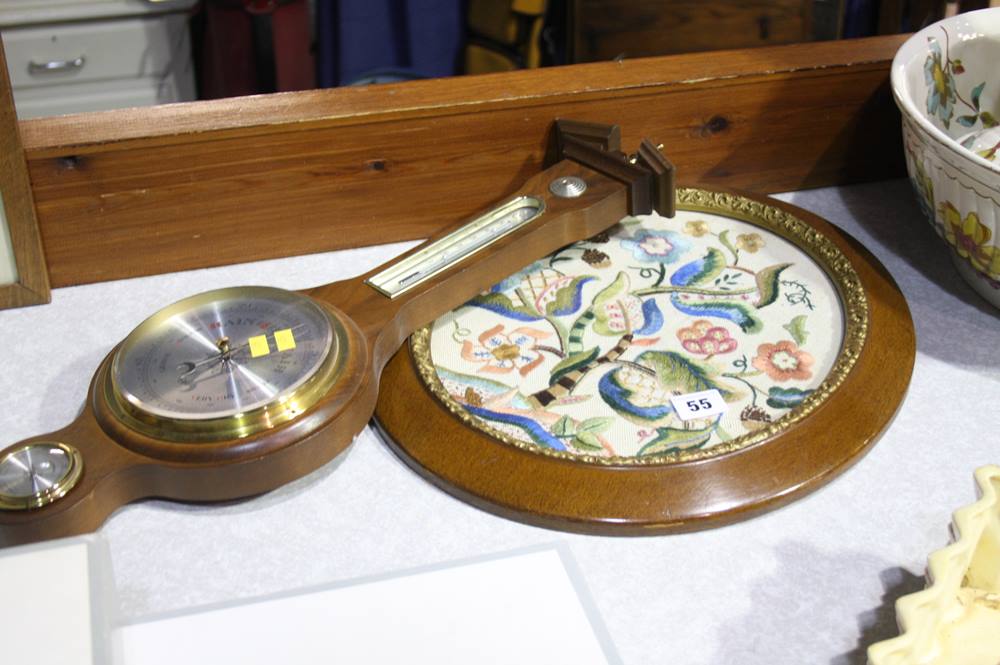 Barometer and framed needle work
