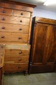 Mahogany chest on chest and Continental wardrobe