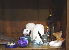 Pair Onyx bookends and various glass ornaments etc