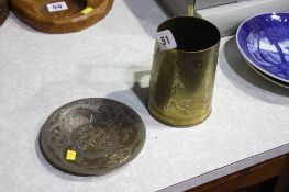 Trench art type tankard and dish