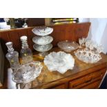 Two decanters, assorted pressed glass etc.