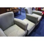 Pair Green armchairs and a footstool.