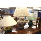 3 Various table lamps and a 1950's light fitting.