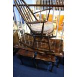 Ercol rocking chair and reproduction mahogany nest