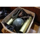 Brass shell cases, Binoculars etc.