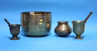 Two Antique brass pestle and mortars etc.