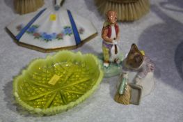 Glass dish and two figures