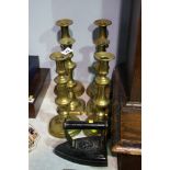 3 Pairs of brass candlesticks