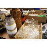 3 German vases and box of glass