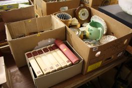 3 Boxes of assorted books, barometer, china etc.