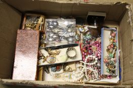 Box costume jewellery, spoons etc.