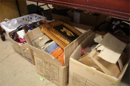 4 Boxes of assorted, china telephones etc.