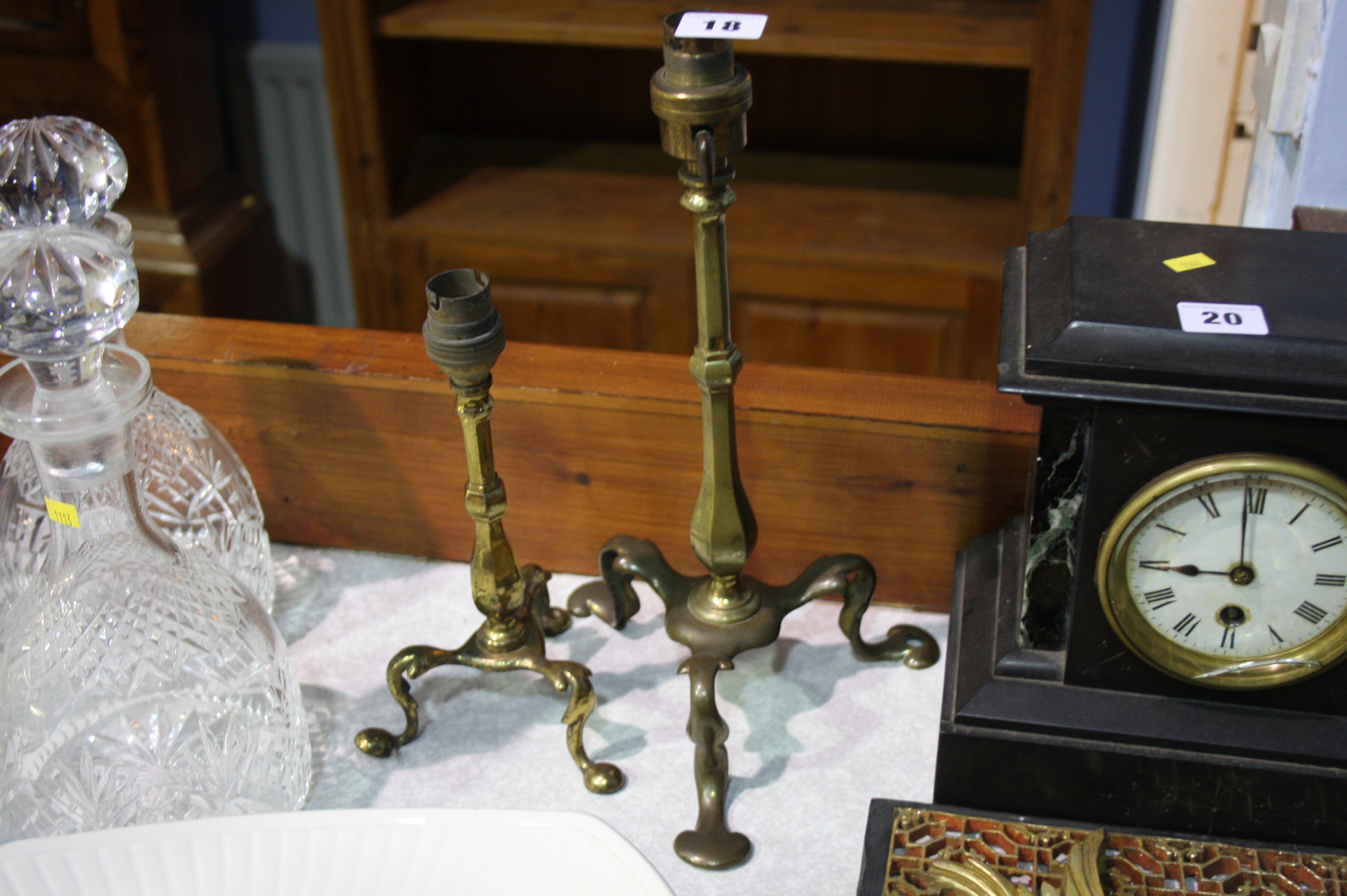 Two brass lamps