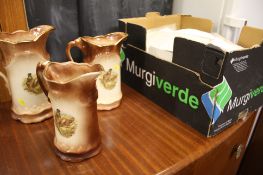 Set of 3 jugs and box of ephemera