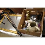 Mirror, walking canes, box of assorted