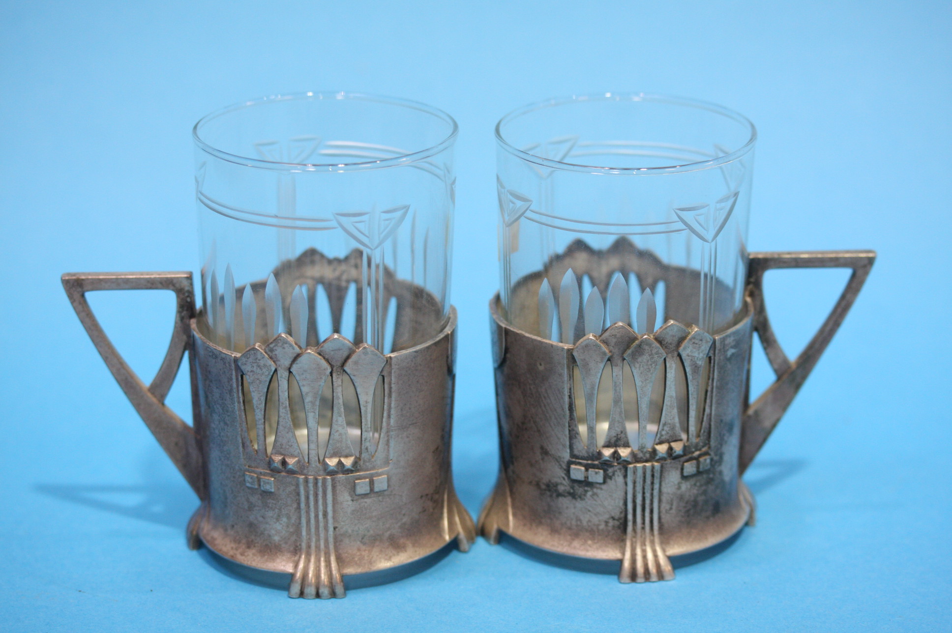 Two W. M. F. cup holders with etched glass liners. - Image 2 of 2