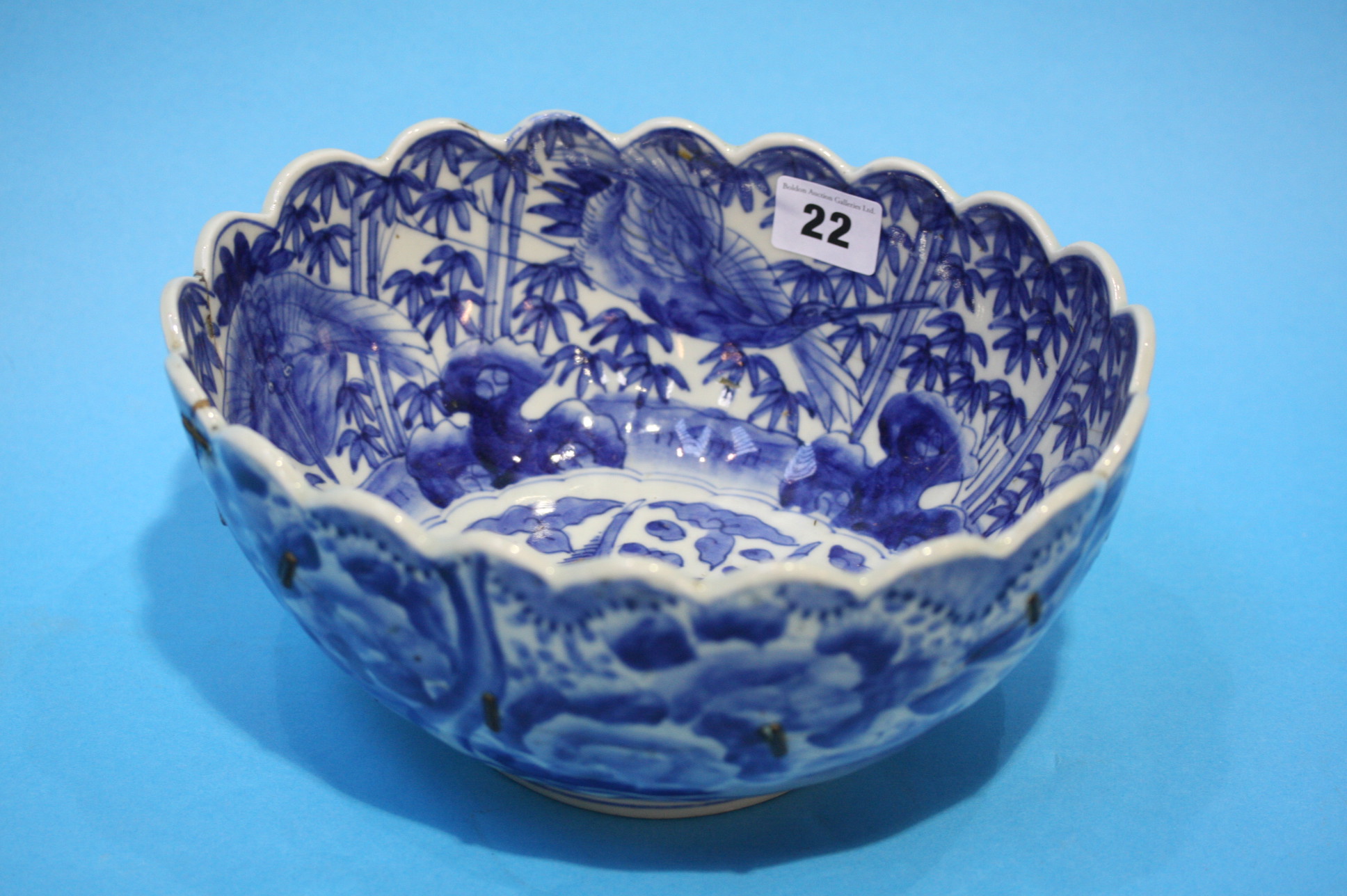 A late 19th century Chinese blue and white bowl de