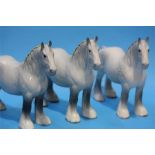 Three dapple grey Shire Horse figures.