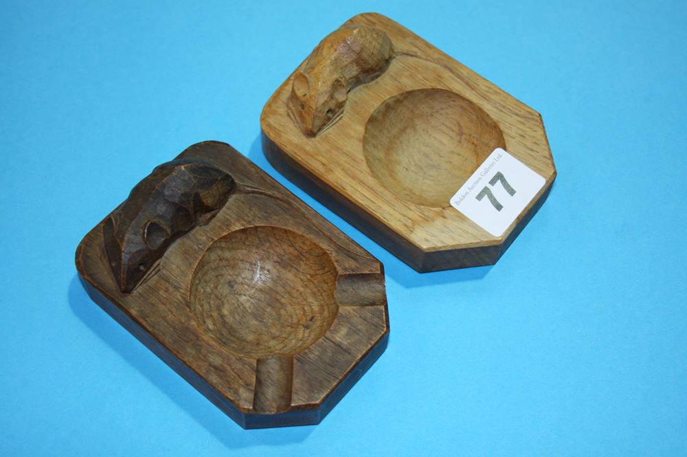 Two Robert 'Mouseman' Thompson ashtrays.