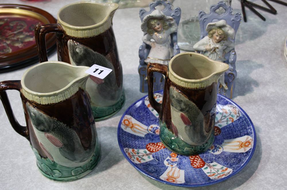 3 Graduated jugs, pair of figurines etc.