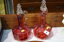 Pair of Cranberry decanters