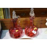 Pair of Cranberry decanters