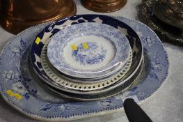 Various blue and white plates