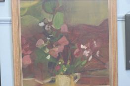 Sue Peaty Oil on board signed 'Still life of flowers' 60x60cm