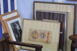 Two framed photographs and a quantity of Indian dr