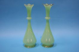 Pair of Victorian apple green glass vases