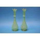 Pair of Victorian apple green glass vases