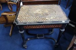 A 19th century French marquetry and parquetry table (for restoration) 77cm wide
