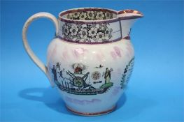 A Sunderland Purple lustre Masonic jug with View o