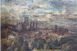 Alf O'Brien 1912-1988 Oil on board signed 'View of Durham Cathedral and Castle' 72x96cm