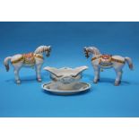 A Rosenthal sauce tureen decorated with fish and a pair of Russian Horses