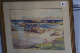 Phyllida Mead watercolour signed 'Mellon Udrigle Bay' 23x34cm (Bears label to verso)