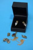 Assorted gold mounted earrings and pendants