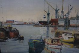 Alan Reid Cook 1920 -1974 Pair Oil on board signed 'Dock side on The Tyne' 49x75cm
