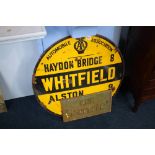 An 'AA' circular enamelled sign Haydon bridge and Alston and a French cast iron sign 76cm diameter