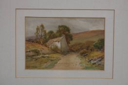 Harry James Sticks 1867-1938 watercolour signed 'Rural landscape with cottage by the roadside'