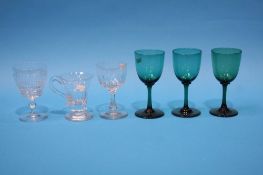 3 Green wine glasses etc.