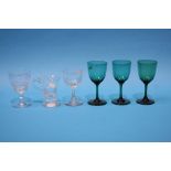 3 Green wine glasses etc.