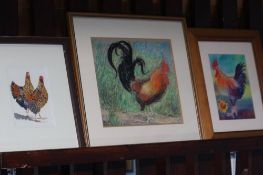 Phillip Knaggs watercolour signed Hens and two watercolours of cockerels
