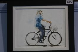 James Coates Oil on board signed 'Hippy on a bike' 18.5x23cm